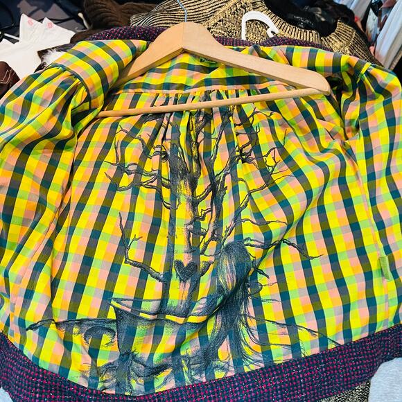 Nuvula Checker Peter Pan Jacket Coat Button Front 3/4 Bell Sleeve Bird Plaid - S - Picture 6 of 9